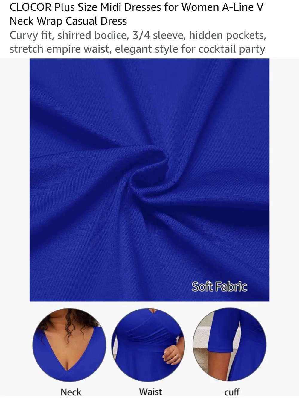 Royal Blue A-Line V-Neck Fit & Flare Midi Dress